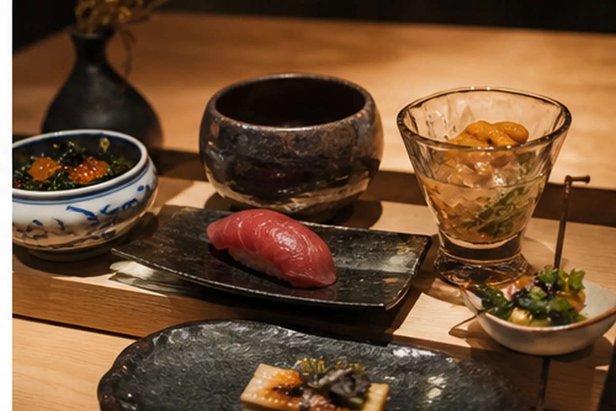 Sashimi de thon maturé présenté en bois clair